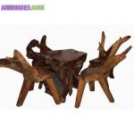 Salon de jardin en racine de teck massif. - Miniature